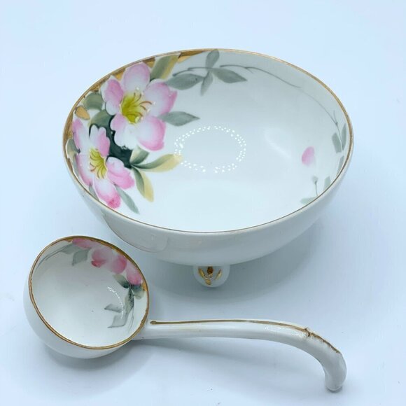 Vintage Azalea Floral Whipped Cream Bowl with Ladle Noritake Japan Hand Painted - Picture 3 of 10